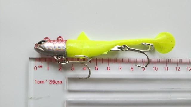 約40g ジグヘッド + ワーム 5色セット 魚型ヘッド 市販のワームを着脱